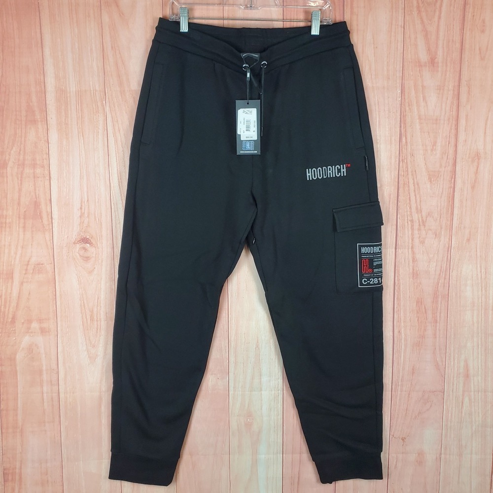 Hoodrich Akira Jogger Pants Mens 2XL Black Fleece Lined Cargo Pocket Tapered Leg
